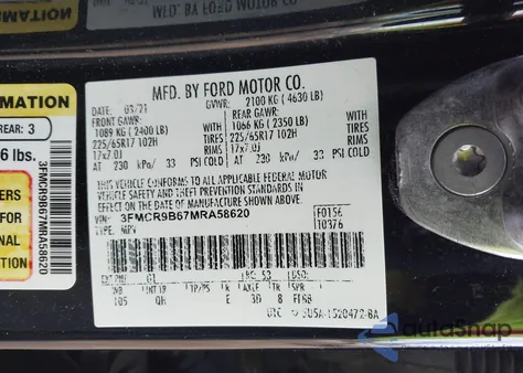 2021 Ford Bronco Sport Big Bend z USA, uszkodzony, nr VIN 3FMCR9B67MRA58620